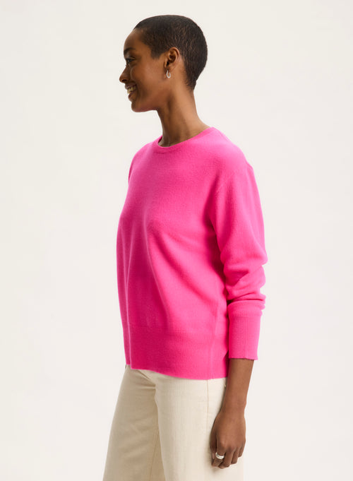 Pink Long Sleeve Round Neck Sweater - MAJESTIC FILATURES