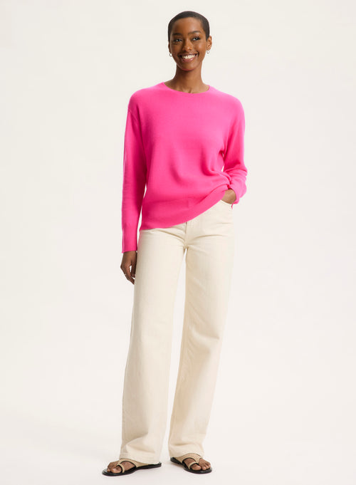 Pink Long Sleeve Round Neck Sweater - MAJESTIC FILATURES