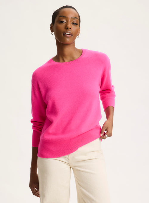 Pink Long Sleeve Round Neck Sweater - MAJESTIC FILATURES