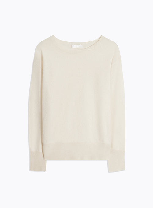 White Long Sleeve Round Neck Sweater  - MAJESTIC FILATURES