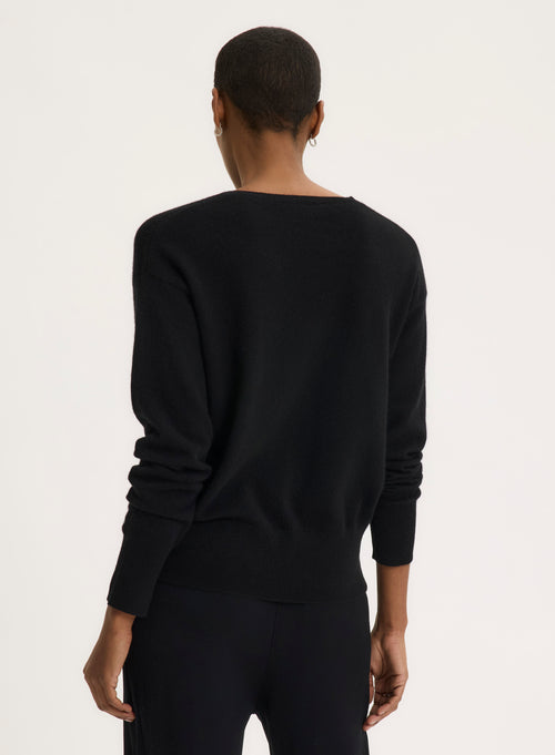 Black V-neck Long Sleeve Sweater - MAJESTIC FILATURES