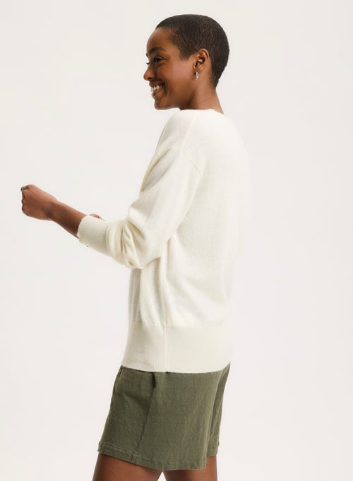 White V-neck Long-sleeved sweater - MAJESTIC FILATURES