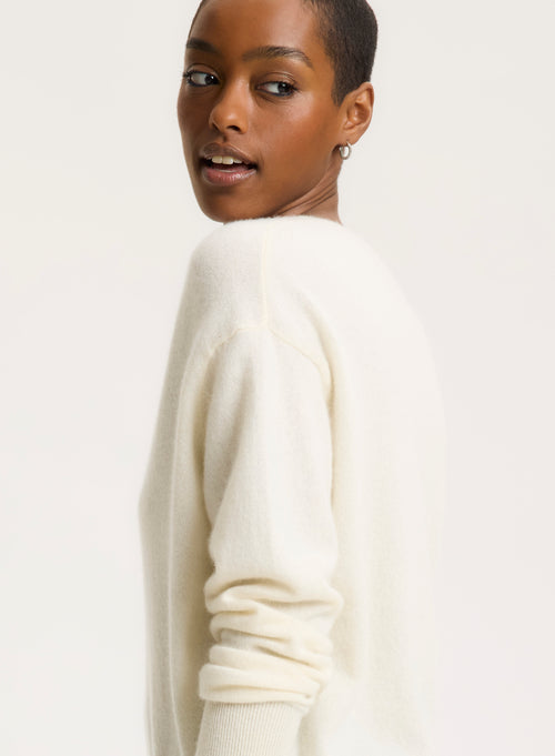 White V-neck Long-sleeved sweater - MAJESTIC FILATURES