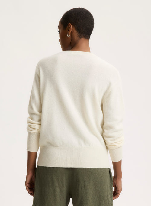 White V-neck Long-sleeved sweater - MAJESTIC FILATURES