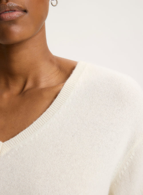 White V-neck Long-sleeved sweater - MAJESTIC FILATURES