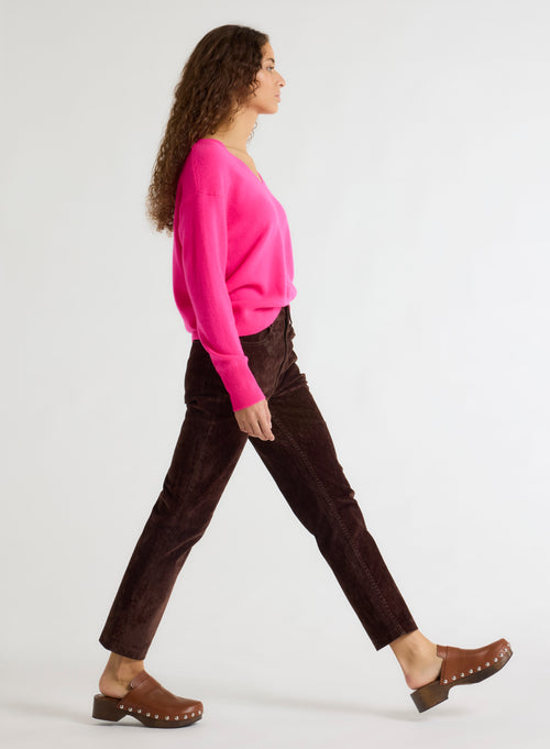 Pink V-neck Long Sleeve Sweater - MAJESTIC FILATURES