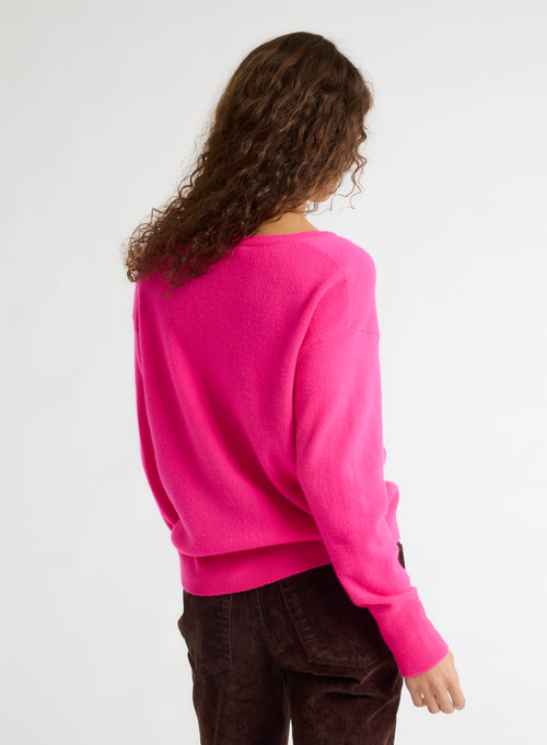 Pink V-neck Long Sleeve Sweater - MAJESTIC FILATURES