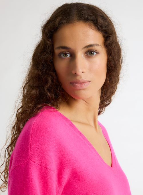 Pink V-neck Long Sleeve Sweater - MAJESTIC FILATURES