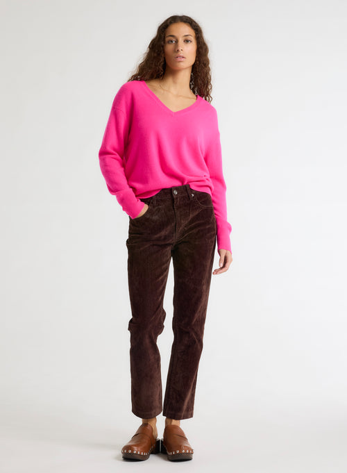 Pink V-neck Long Sleeve Sweater - MAJESTIC FILATURES