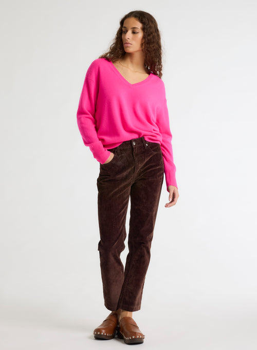 Pink V-neck Long Sleeve Sweater - MAJESTIC FILATURES