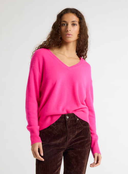 Pink V-neck Long Sleeve Sweater - MAJESTIC FILATURES