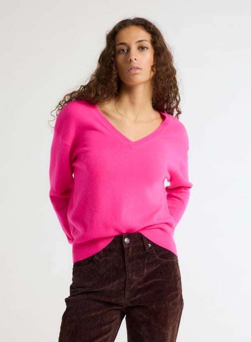 Pink V-neck Long Sleeve Sweater - MAJESTIC FILATURES