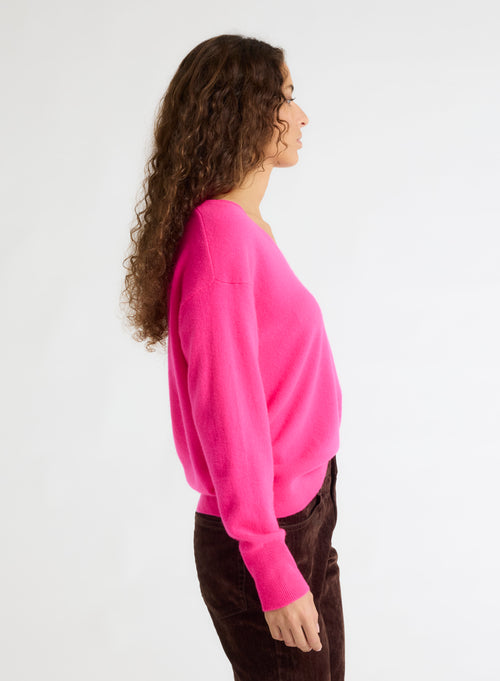 Pink V-neck Long Sleeve Sweater - MAJESTIC FILATURES