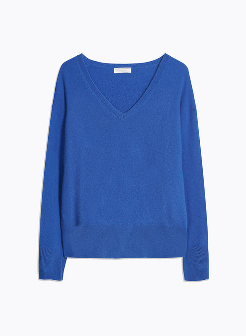 Blue V-neck Long Sleeve Sweater - MAJESTIC FILATURES