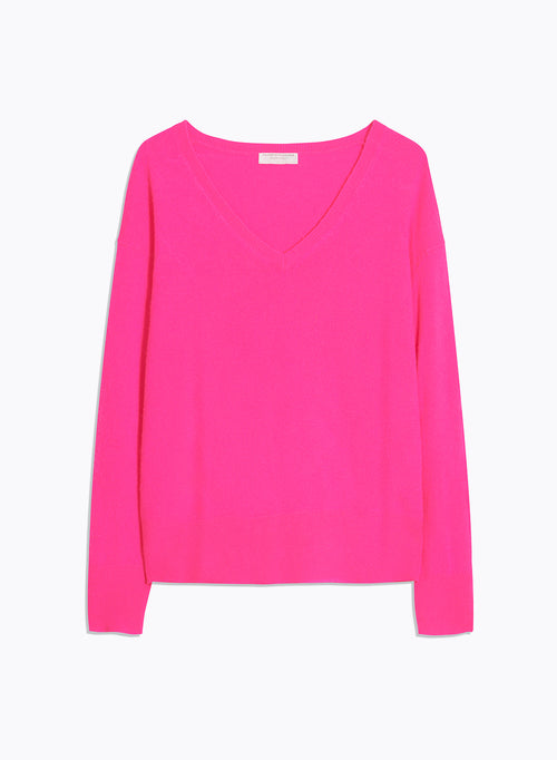 Pink V-neck Long Sleeve Sweater - MAJESTIC FILATURES