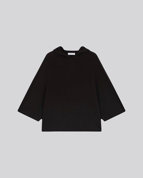 Brown Long Sleeves Hoodie Sweater in Cashmere - MAJESTIC FILATURES