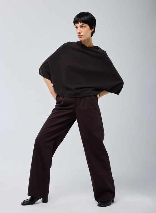 Brown Long Sleeves Hoodie Sweater in Cashmere - MAJESTIC FILATURES