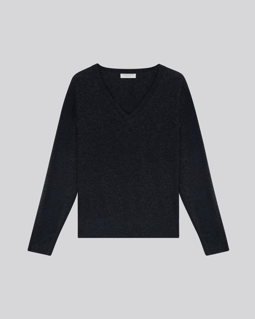 Pull Gris Col V Manches Longues en Cachemire - MAJESTIC FILATURES