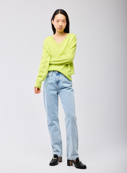 Gelber Pullover mit V-Ausschnitt und langen Ärmeln aus Kaschmir - MAJESTIC FILATURES