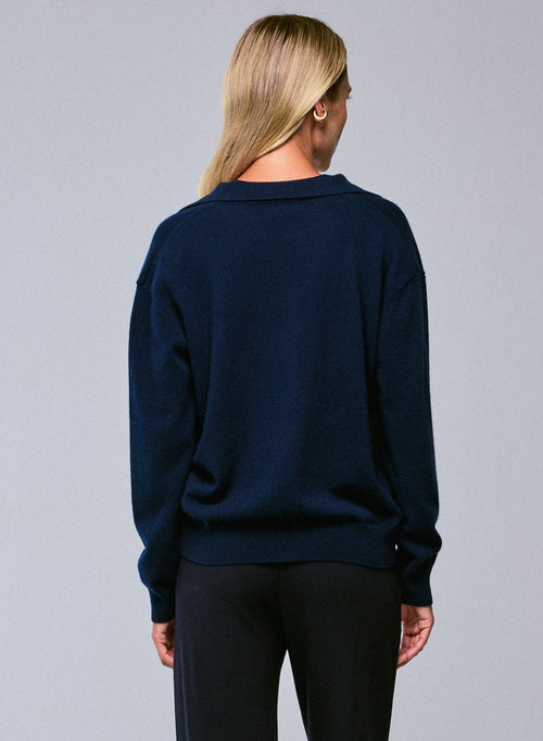 Marineblauer Pullover mit Polokragen - MAJESTIC FILATURES