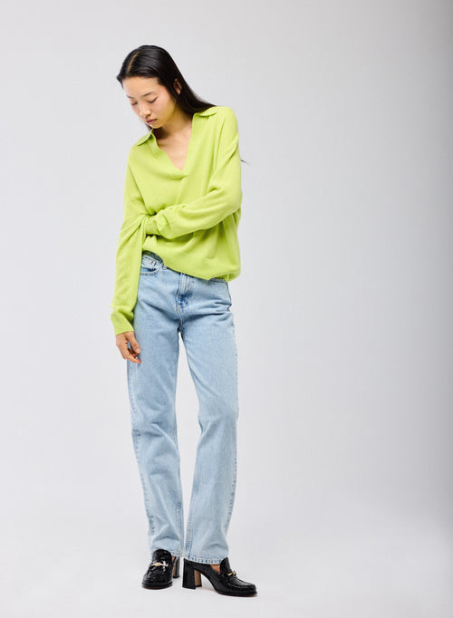 Gelber Pullover mit Polokragen und langen Ärmeln aus Kaschmir - MAJESTIC FILATURES