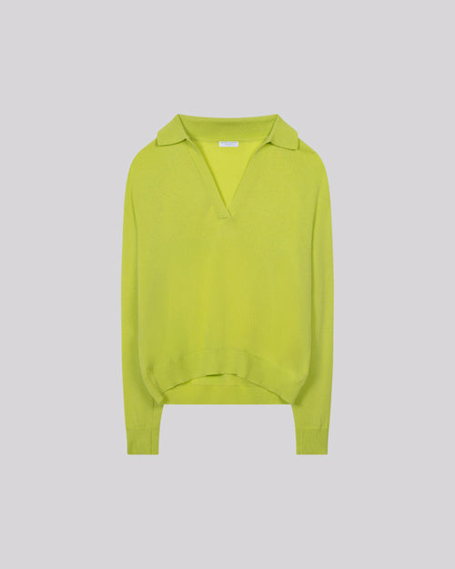 Gelber Pullover mit Polokragen und langen Ärmeln aus Kaschmir - MAJESTIC FILATURES