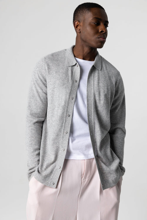 Grey long-sleeved cashmere shirt - MAJESTIC FILATURES