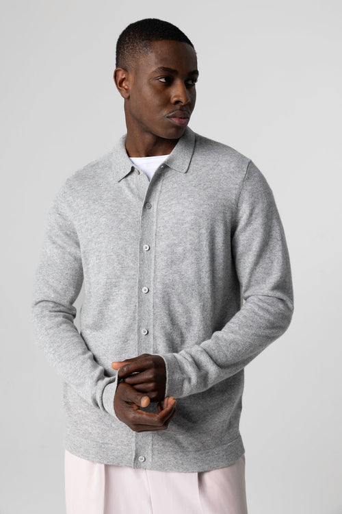 Chaleco gris con cuello camisero y mangas largas de cachemira - MAJESTIC FILATURES