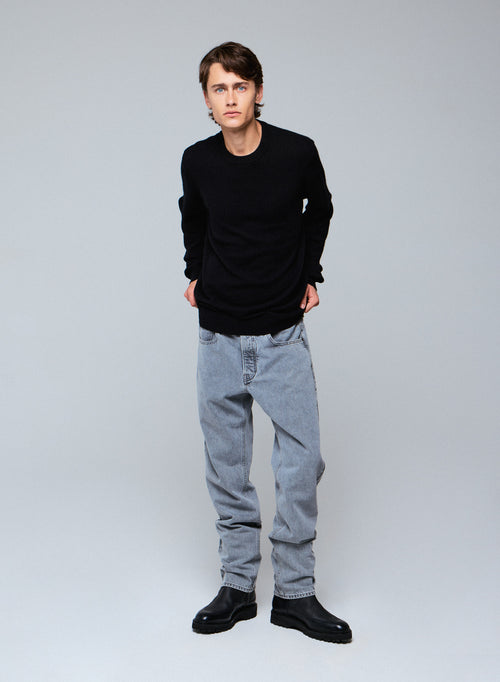 Black Long Sleeve Round Neck Sweater - MAJESTIC FILATURES