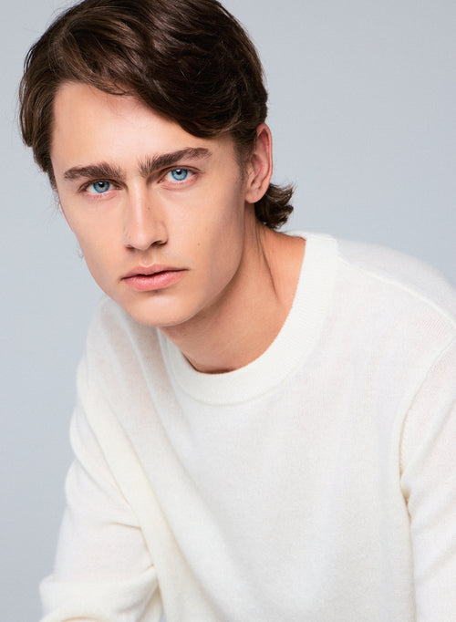 Pull Blanc Col Rond Manches Longues en Cachemire - MAJESTIC FILATURES