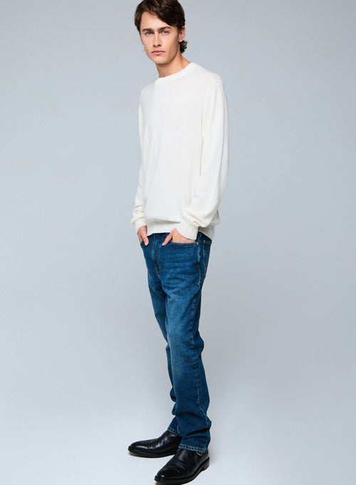 Pull Blanc Col Rond Manches Longues en Cachemire - MAJESTIC FILATURES