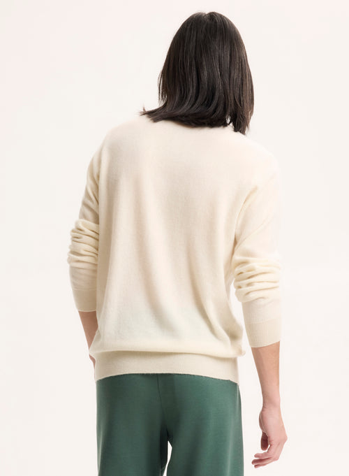 Pull Blanc Col Rond Manches Longues - MAJESTIC FILATURES