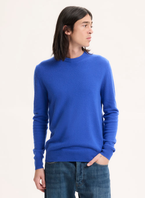 Blue Long Sleeve Round Neck Sweater - MAJESTIC FILATURES