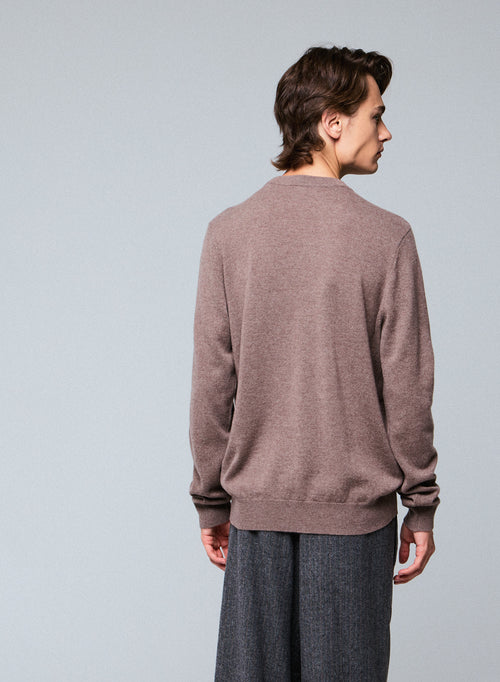 Jersey beige de cuello redondo y manga larga de cachemir - MAJESTIC FILATURES