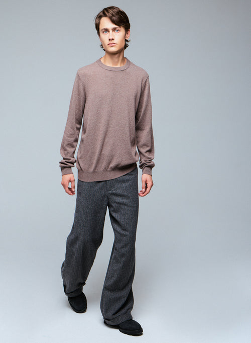 Jersey beige de cuello redondo y manga larga de cachemir - MAJESTIC FILATURES