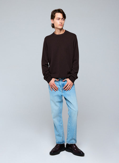 Brown round-neck sweater with long sleeves in cashmere - MAJESTIC FILATURES