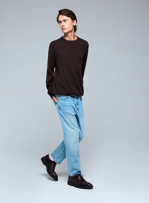 Brown round-neck sweater with long sleeves in cashmere - MAJESTIC FILATURES