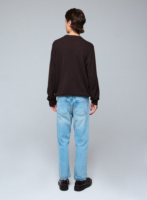 Brown round-neck sweater with long sleeves in cashmere - MAJESTIC FILATURES
