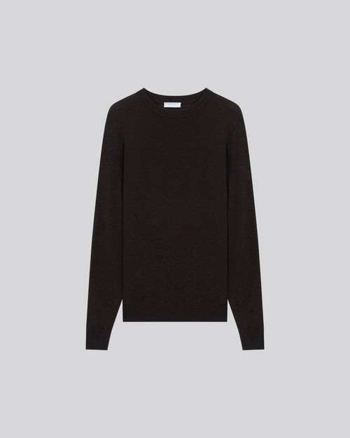Brown round-neck sweater with long sleeves in cashmere - MAJESTIC FILATURES