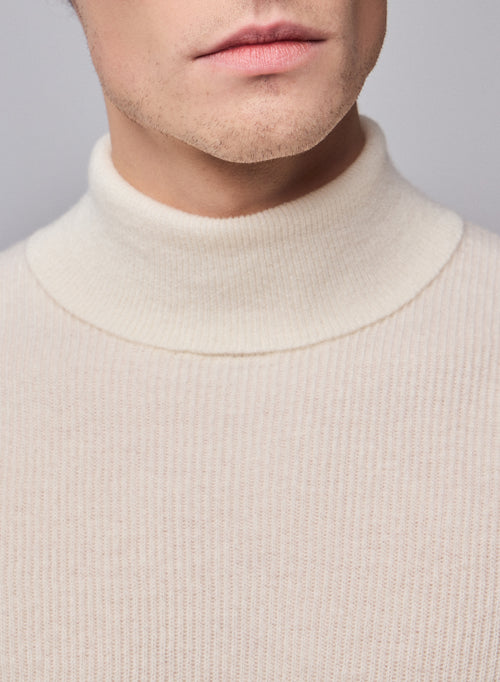White turtleneck sweater with long sleeves in cashmere - MAJESTIC FILATURES