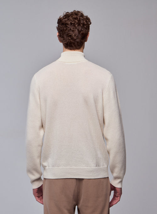 White turtleneck sweater with long sleeves in cashmere - MAJESTIC FILATURES