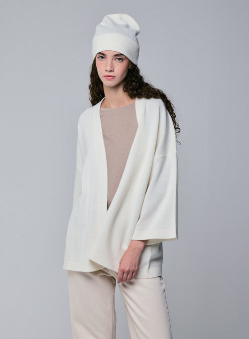 Weiße Strickjacke mit langärmeligem Schalkragen aus Merinowolle - MAJESTIC FILATURES