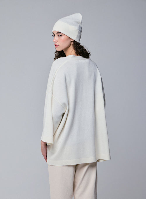 Weiße Strickjacke mit langärmeligem Schalkragen aus Merinowolle - MAJESTIC FILATURES