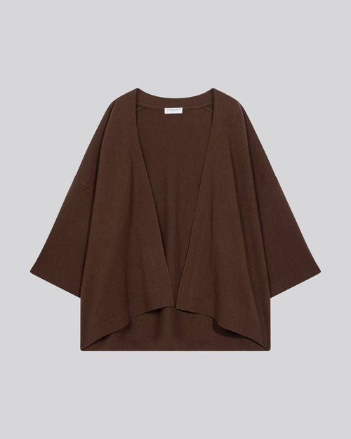 Braune Strickjacke mit langärmeligem Schalkragen aus Merinowolle - MAJESTIC FILATURES