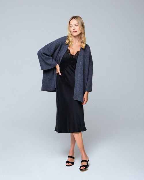 Gilet Gris Col Châle Manches Longues en Laine merinos - MAJESTIC FILATURES