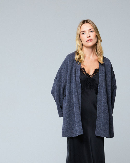 Gilet Gris Col Châle Manches Longues en Laine merinos - MAJESTIC FILATURES