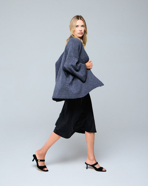 Gilet Gris Col Châle Manches Longues en Laine merinos - MAJESTIC FILATURES