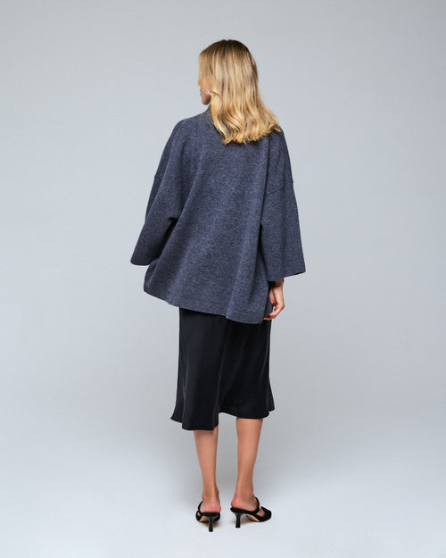 Gilet Gris Col Châle Manches Longues en Laine merinos - MAJESTIC FILATURES