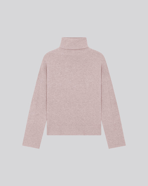 Beige Turtleneck Long Sleeve Sweater in Merino Wool - MAJESTIC FILATURES