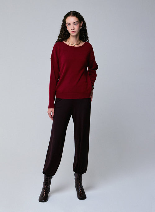 Pull Rouge Col Rond Manches Longues en Laine merinos - MAJESTIC FILATURES